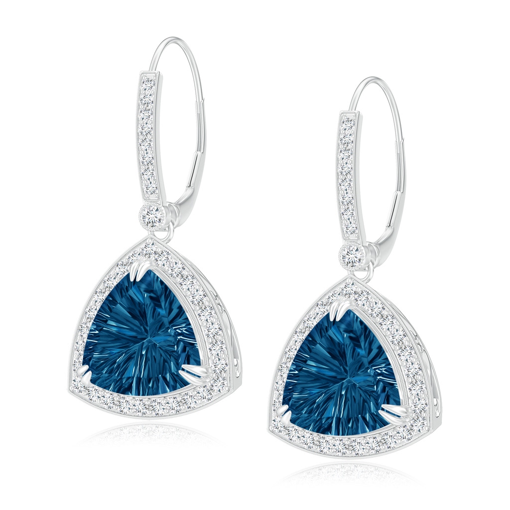 10mm AAAA Vintage Style Trillion Concave-Cut London Blue Topaz Earrings in White Gold
