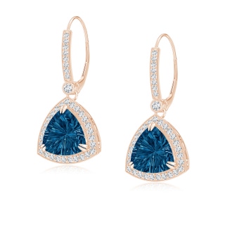 8mm AAAA Vintage Style Trillion Concave-Cut London Blue Topaz Earrings in Rose Gold