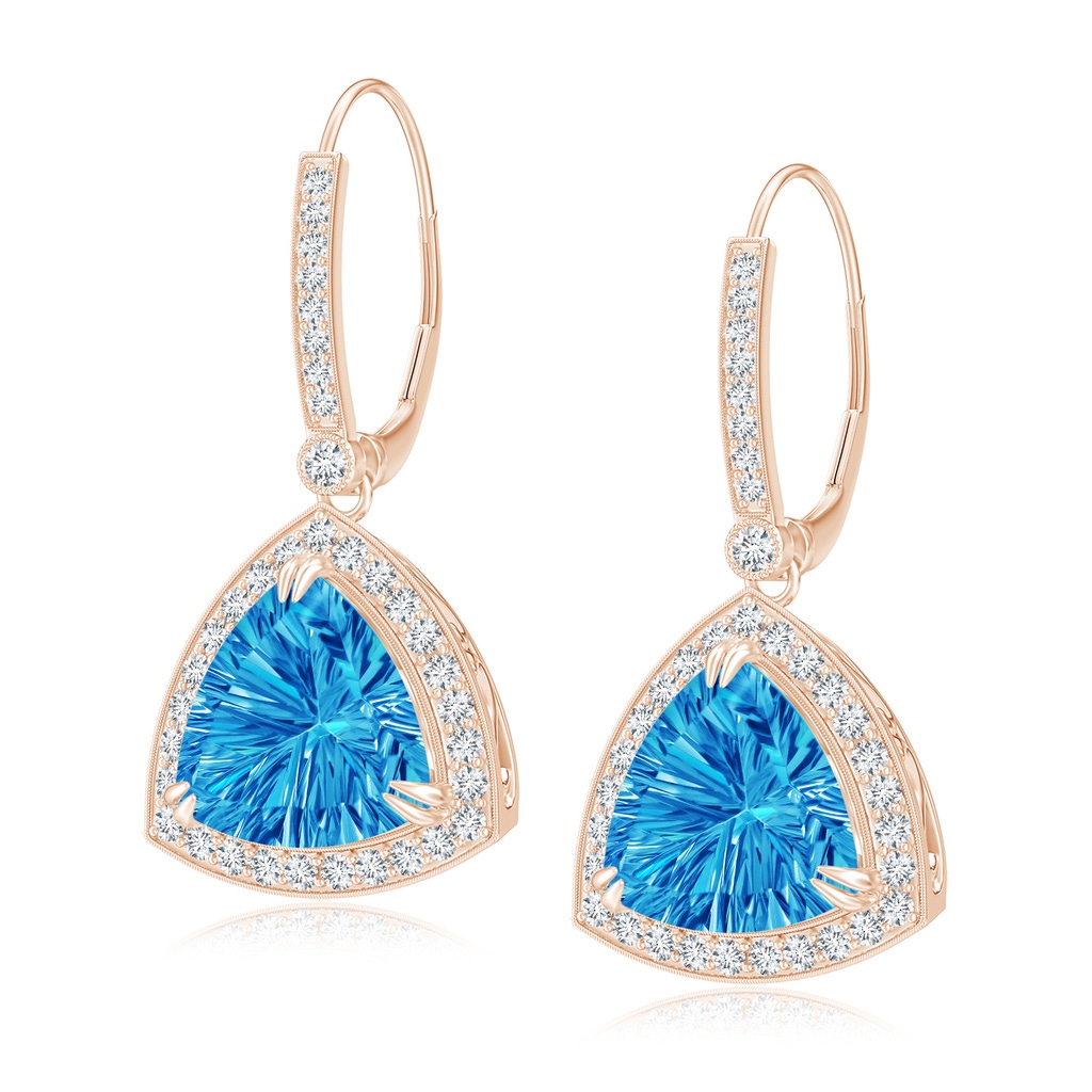 10mm AAAA Vintage Style Trillion Concave-Cut Swiss Blue Topaz Earrings in Rose Gold