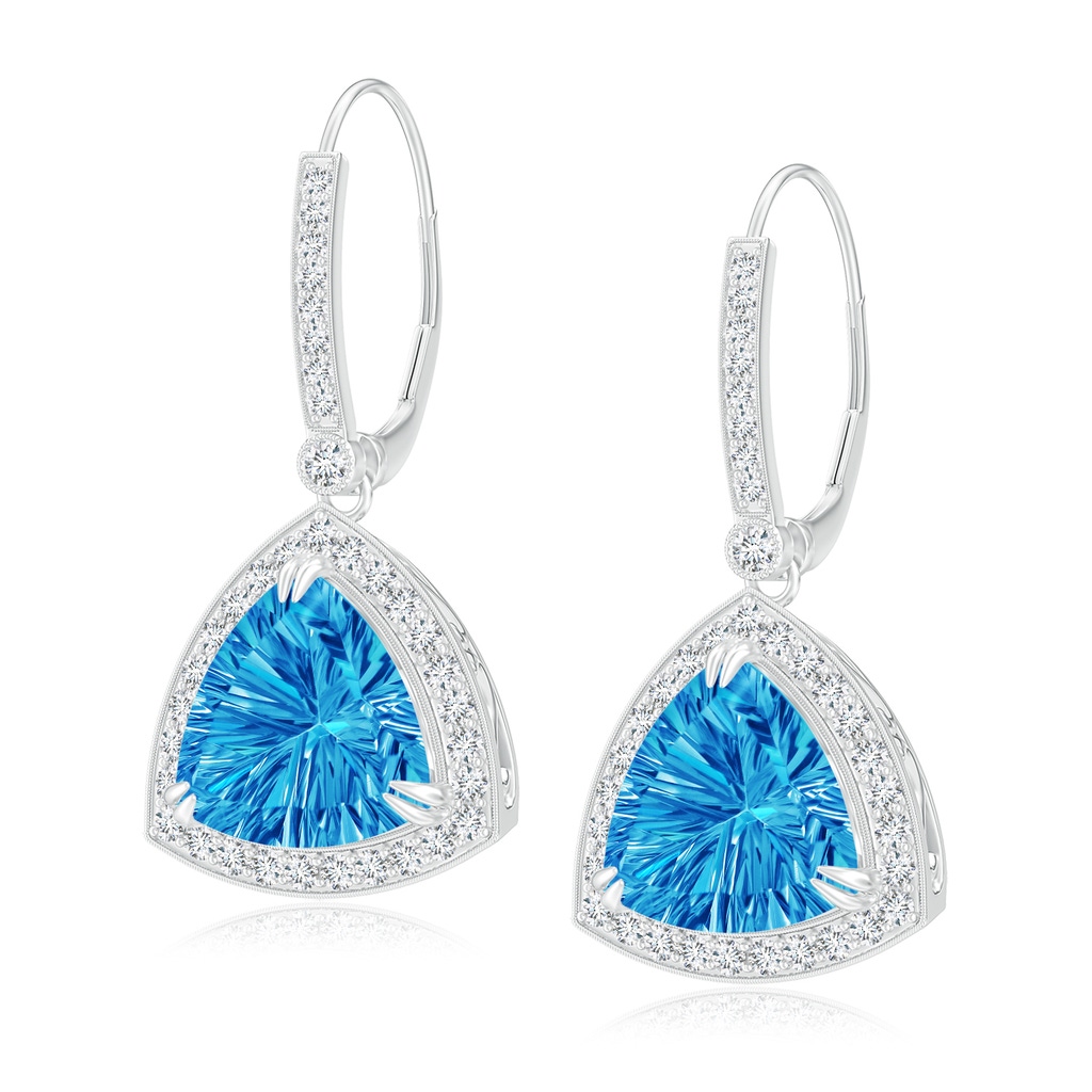 10mm AAAA Vintage Style Trillion Concave-Cut Swiss Blue Topaz Earrings in White Gold