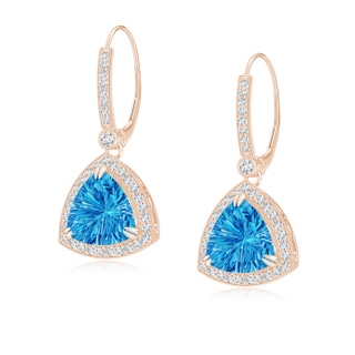 8mm AAAA Vintage Style Trillion Concave-Cut Swiss Blue Topaz Earrings in Rose Gold