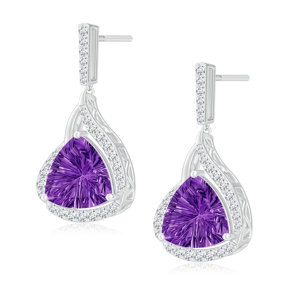 8mm AAAA Trillion Concave-Cut Amethyst Flame Earrings in White Gold 