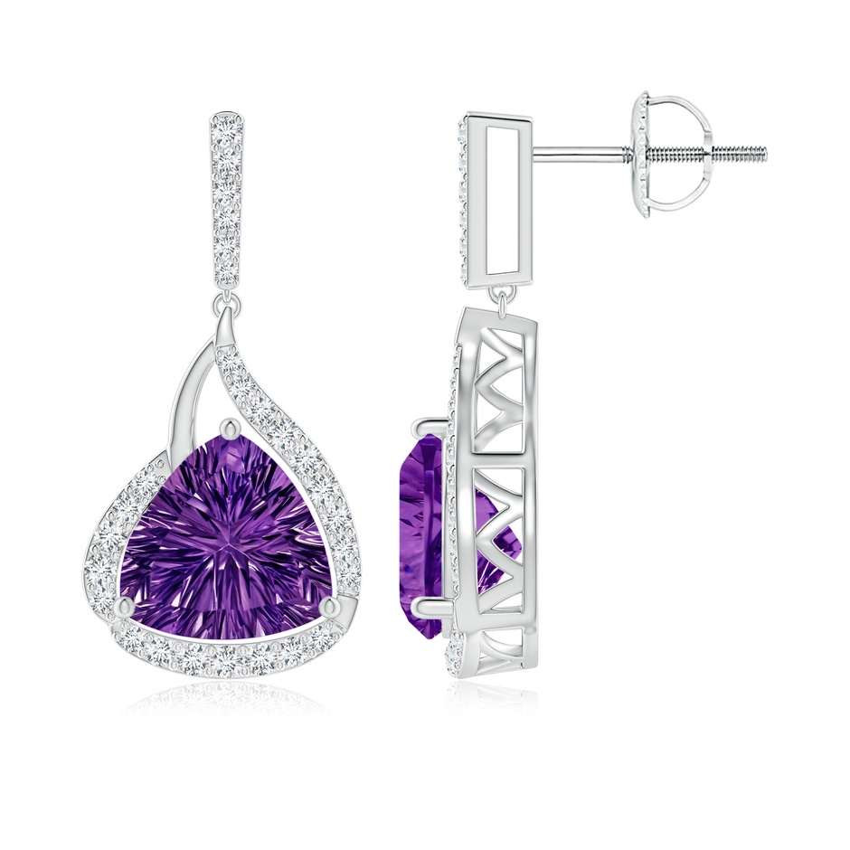 8mm AAAA Trillion Concave-Cut Amethyst Flame Earrings in White Gold side-1