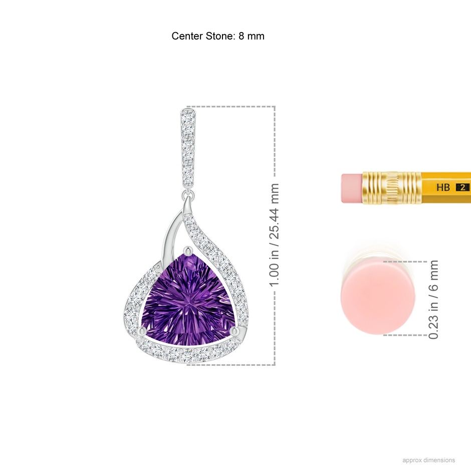 8mm AAAA Trillion Concave-Cut Amethyst Flame Earrings in White Gold ruler