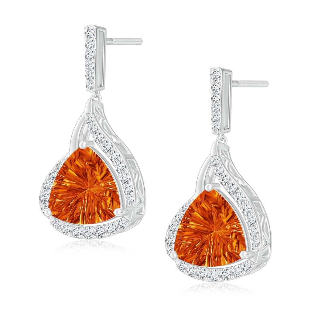 8mm AAAA Trillion Concave-Cut Citrine Flame Earrings in P950 Platinum