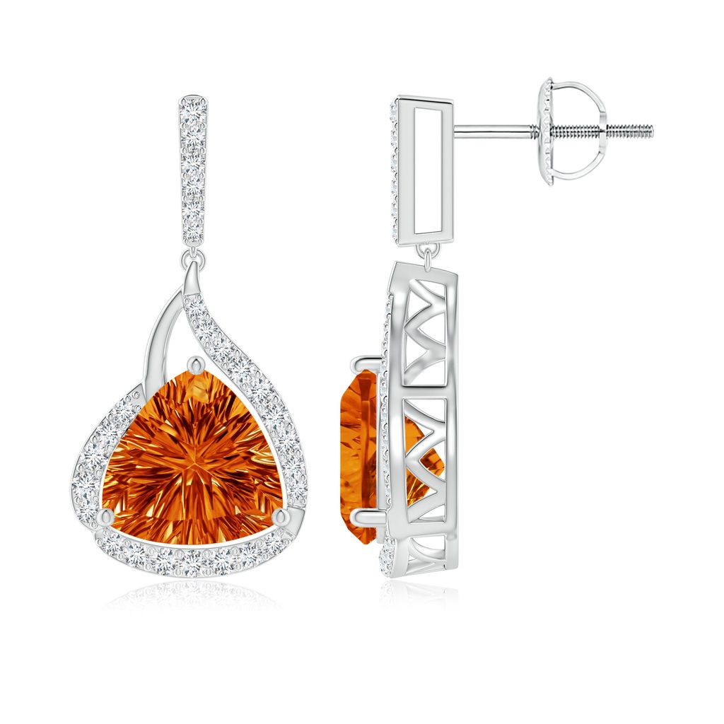 8mm AAAA Trillion Concave-Cut Citrine Flame Earrings in P950 Platinum Side-1