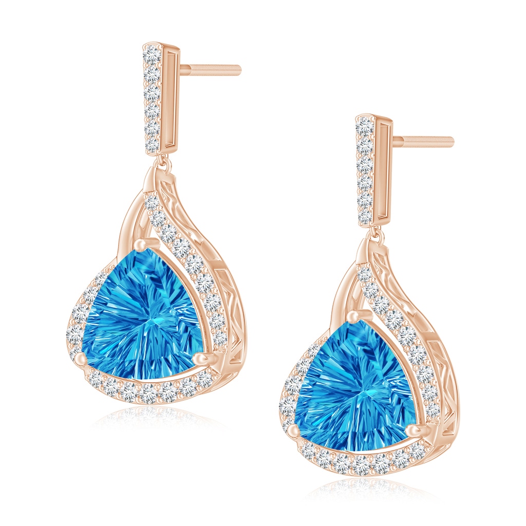 8mm AAAA Trillion Concave-Cut Swiss Blue Topaz Flame Earrings in Rose Gold