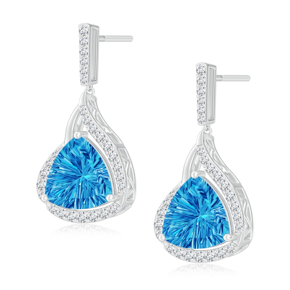 8mm AAAA Trillion Concave-Cut Swiss Blue Topaz Flame Earrings in White Gold 