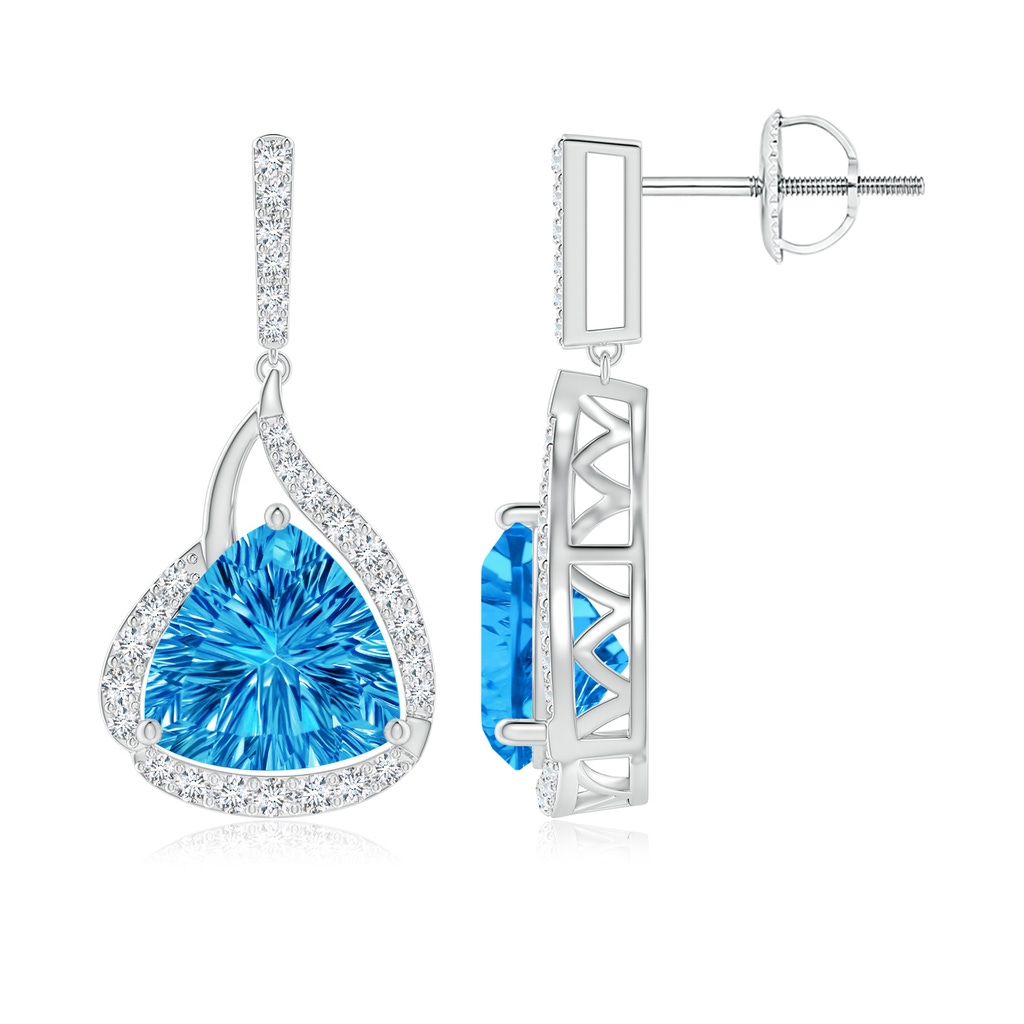 8mm AAAA Trillion Concave-Cut Swiss Blue Topaz Flame Earrings in White Gold Side 1