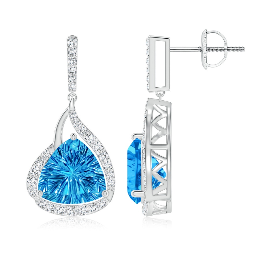 8mm AAAA Trillion Concave-Cut Swiss Blue Topaz Flame Earrings in White Gold side 1