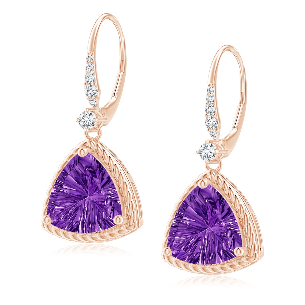 10mm AAAA Trillion Amethyst Twisted Wire Halo Earrings in Rose Gold