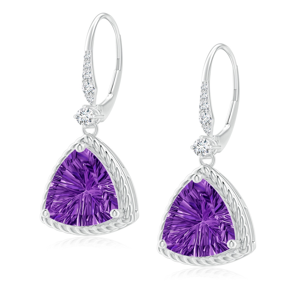 10mm AAAA Trillion Amethyst Twisted Wire Halo Earrings in White Gold