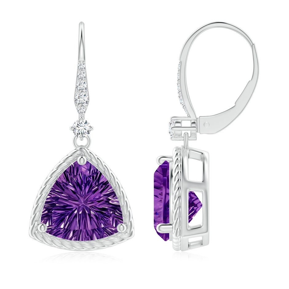 10mm AAAA Trillion Amethyst Twisted Wire Halo Earrings in White Gold side-1