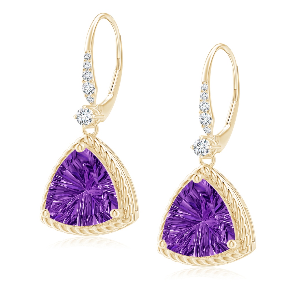 10mm AAAA Trillion Amethyst Twisted Wire Halo Earrings in Yellow Gold