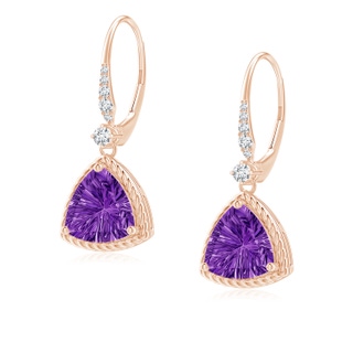 8mm AAAA Trillion Amethyst Twisted Wire Halo Earrings in 10K Rose Gold