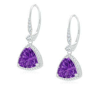 8mm AAAA Trillion Amethyst Twisted Wire Halo Earrings in P950 Platinum