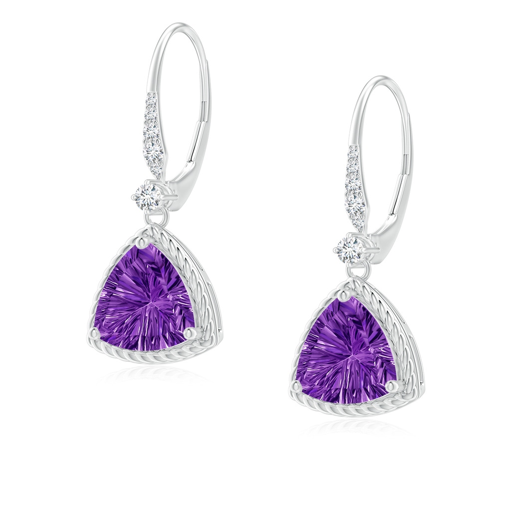 8mm AAAA Trillion Amethyst Twisted Wire Halo Earrings in White Gold