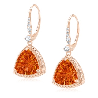 10mm AAAA Trillion Citrine Twisted Wire Halo Earrings in Rose Gold