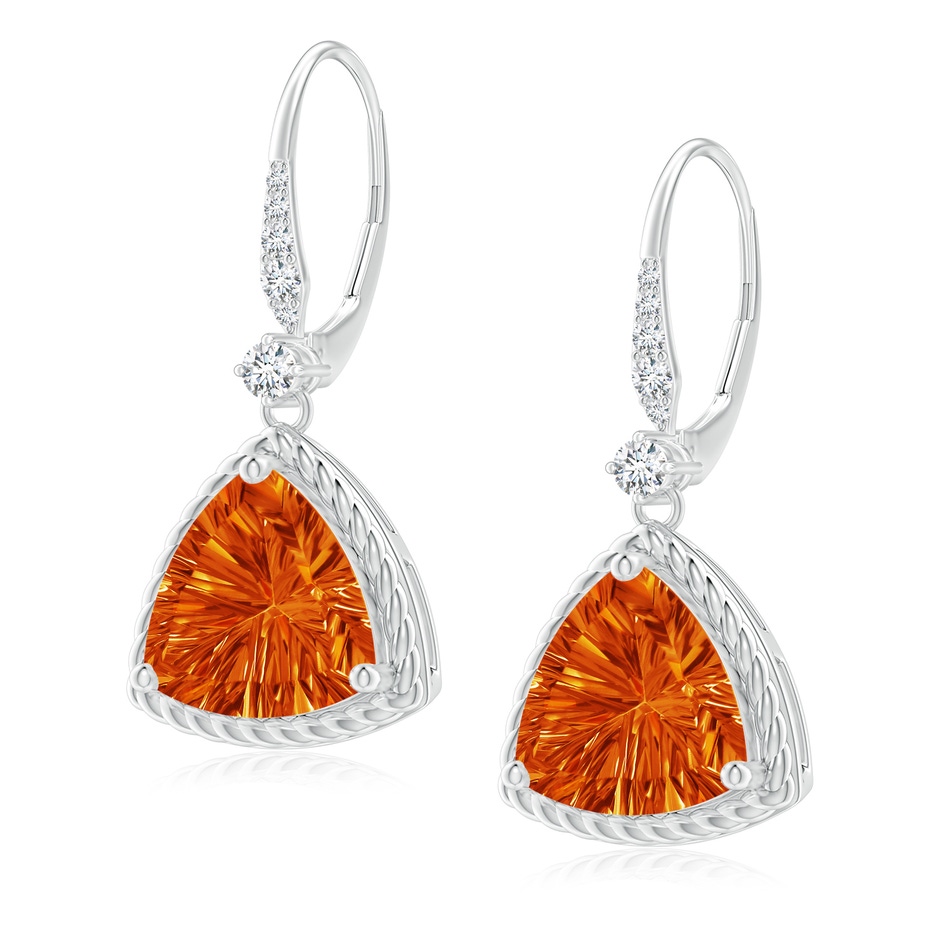 10mm AAAA Trillion Citrine Twisted Wire Halo Earrings in White Gold 