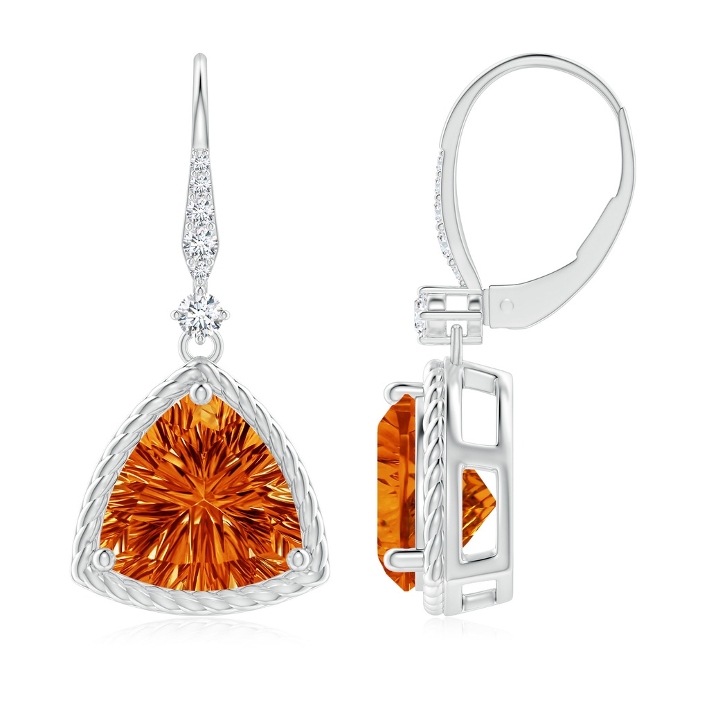 10mm AAAA Trillion Citrine Twisted Wire Halo Earrings in White Gold Side-1