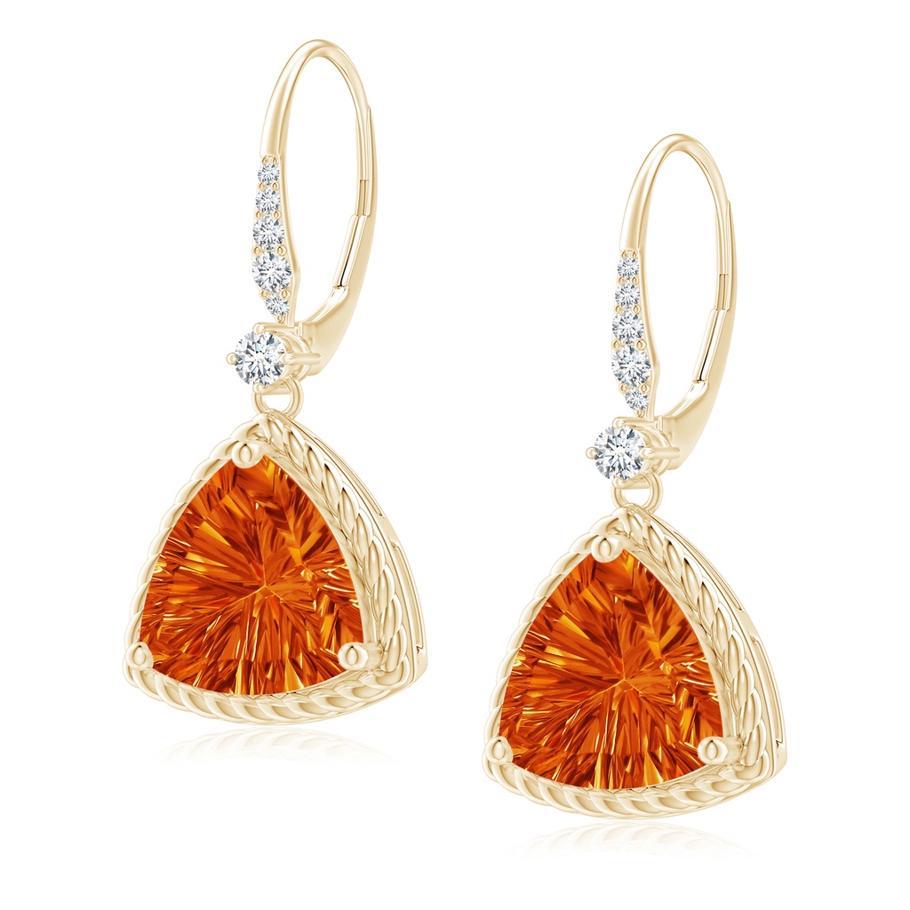 10mm AAAA Trillion Citrine Twisted Wire Halo Earrings in Yellow Gold