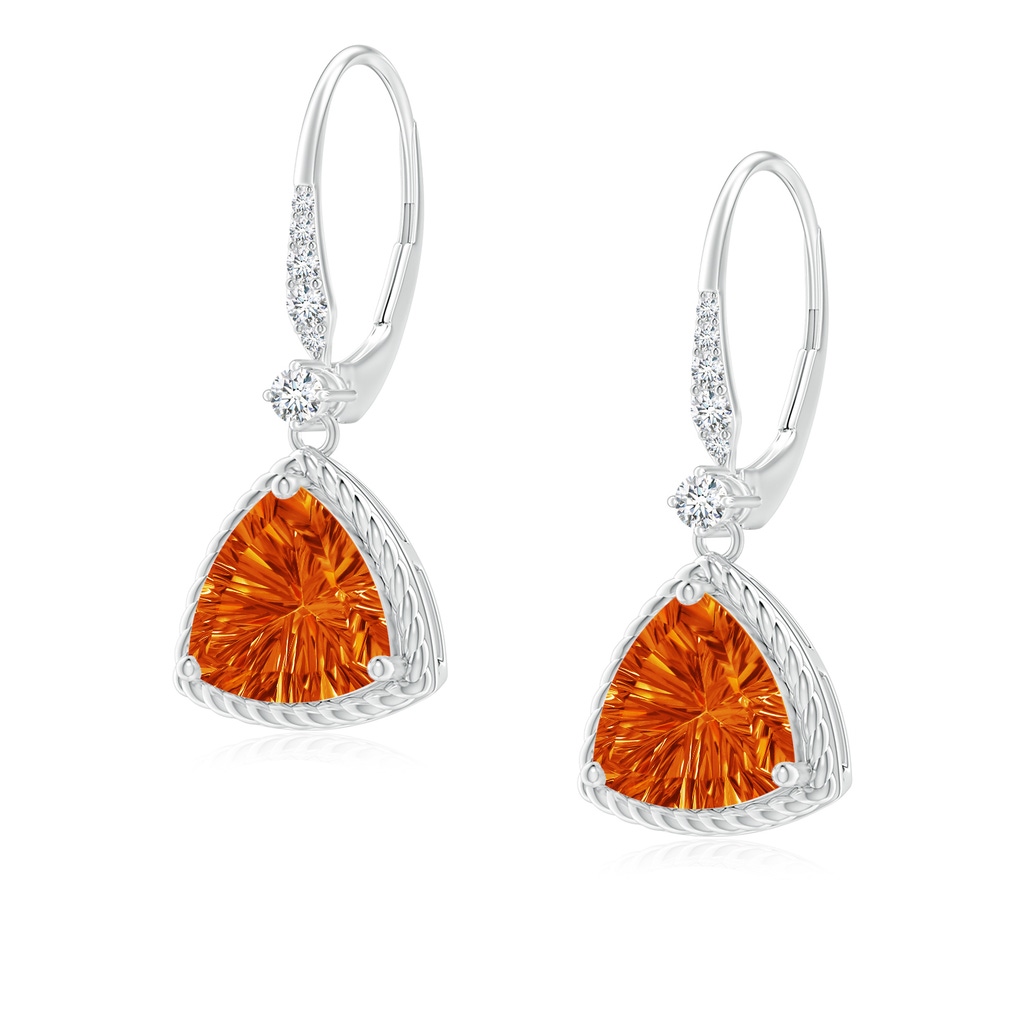 8mm AAAA Trillion Citrine Twisted Wire Halo Earrings in White Gold