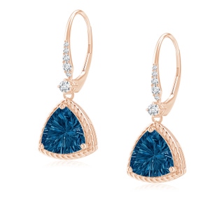 8mm AAAA Trillion London Blue Topaz Twisted Wire Halo Earrings in 10K Rose Gold