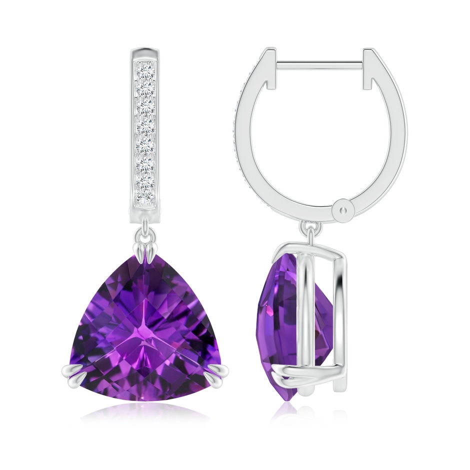 10mm AAAA Trillion Checker-Cut Amethyst Huggie Drop Earrings in White Gold side-1