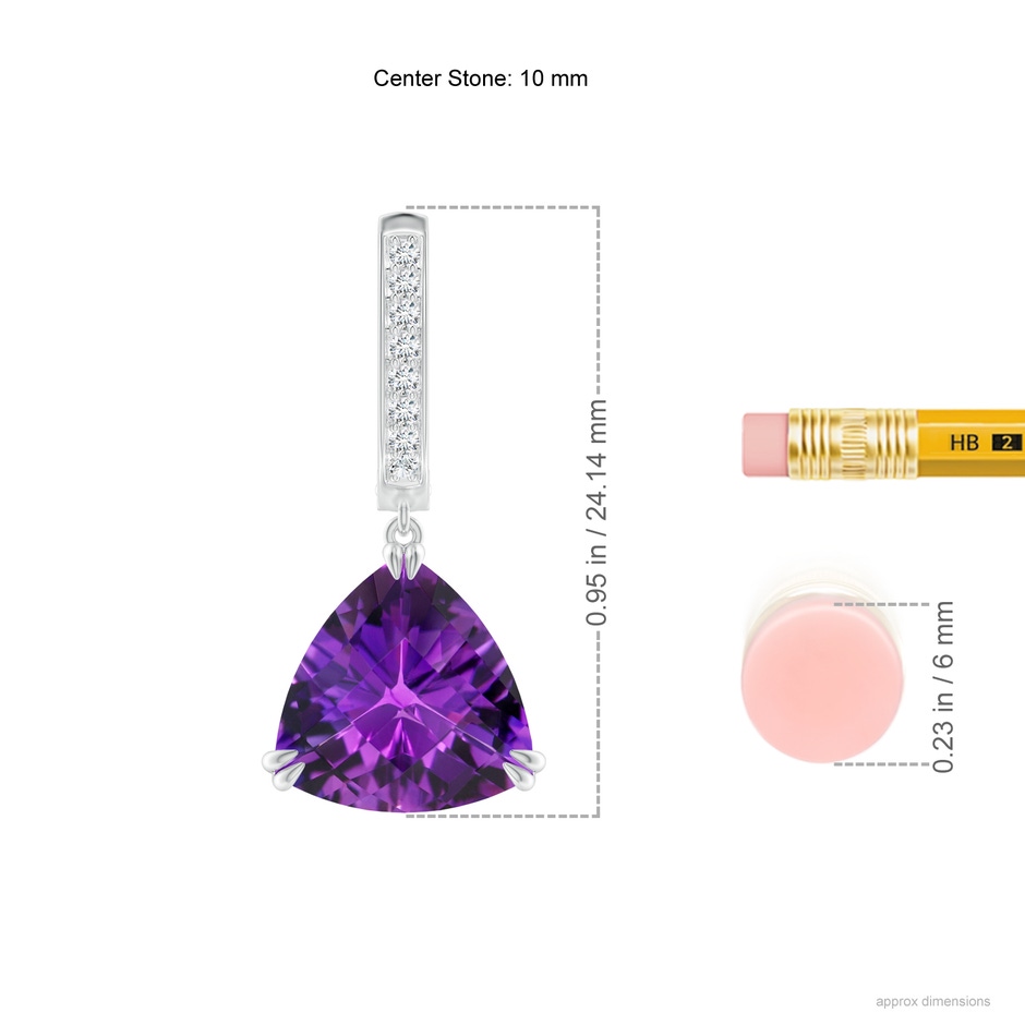 10mm AAAA Trillion Checker-Cut Amethyst Huggie Drop Earrings in White Gold ruler