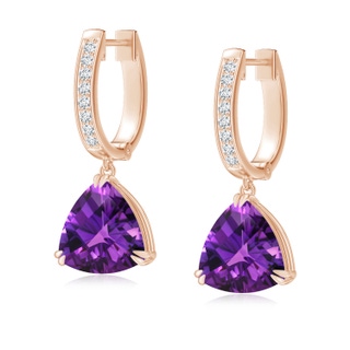 8mm AAAA Trillion Checker-Cut Amethyst Huggie Drop Earrings in Rose Gold