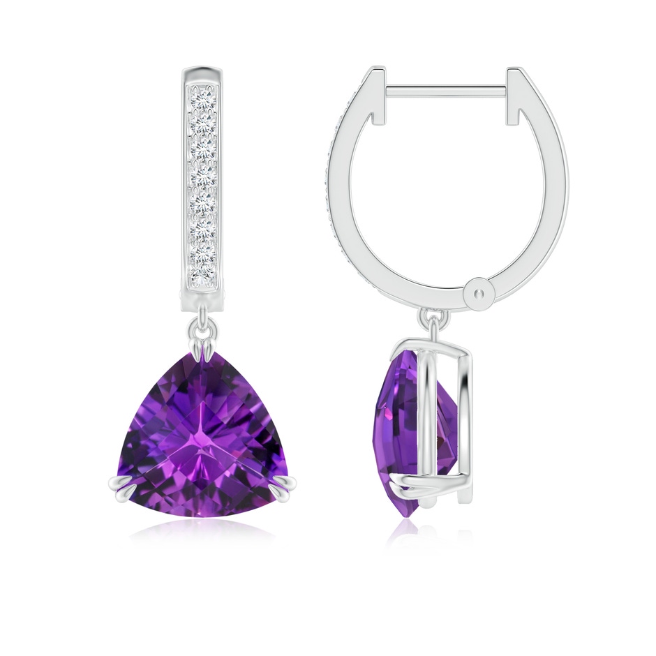 8mm AAAA Trillion Checker-Cut Amethyst Huggie Drop Earrings in White Gold side-1