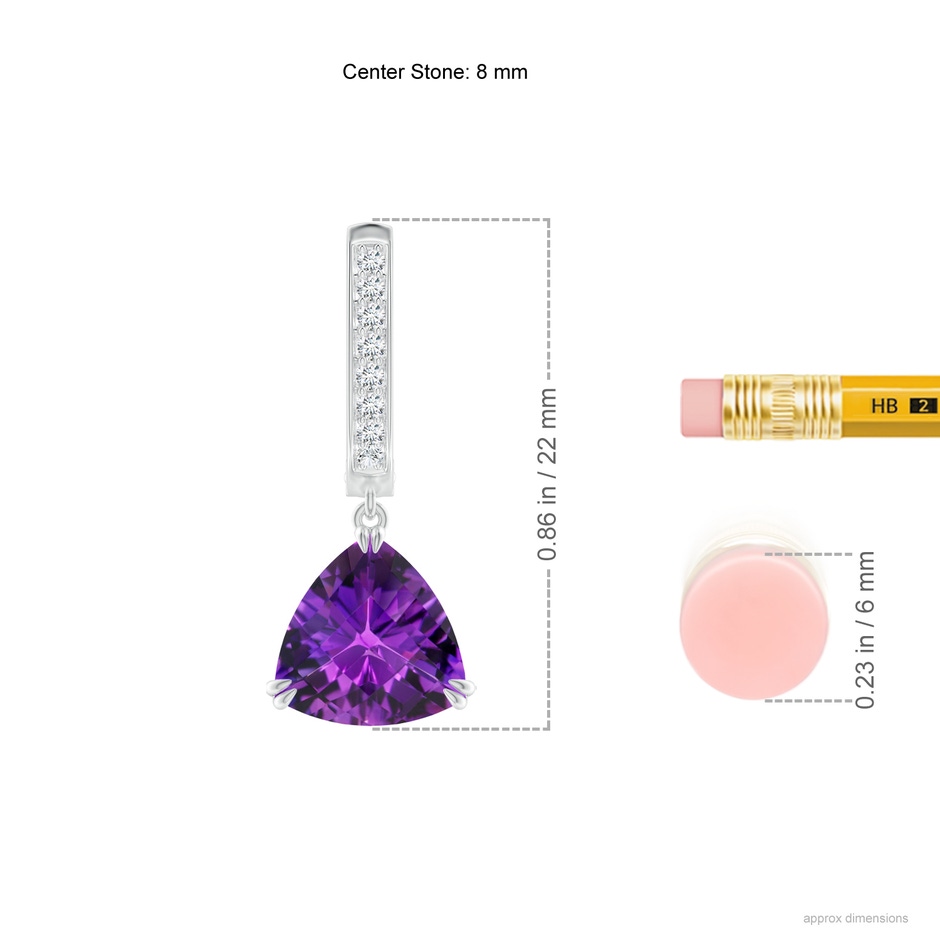 8mm AAAA Trillion Checker-Cut Amethyst Huggie Drop Earrings in White Gold ruler