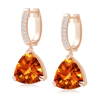 10mm AAAA Trillion Checker-Cut Citrine Huggie Drop Earrings in Rose Gold