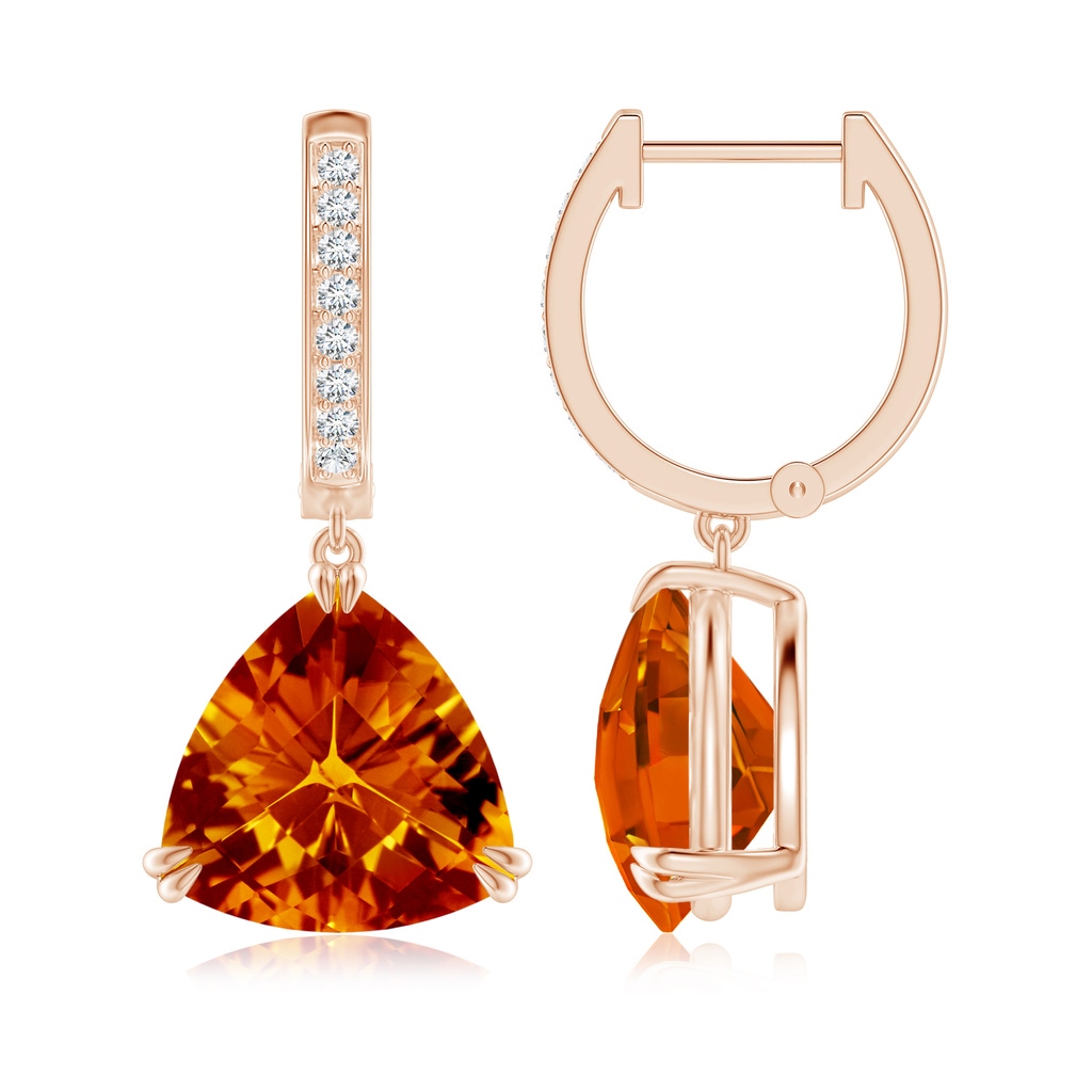 10mm AAAA Trillion Checker-Cut Citrine Huggie Drop Earrings in Rose Gold - side_1