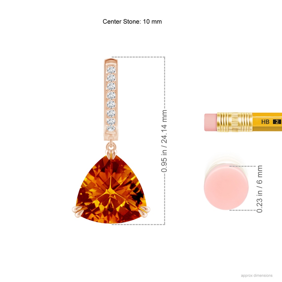 10mm AAAA Trillion Checker-Cut Citrine Huggie Drop Earrings in Rose Gold ruler