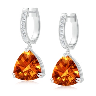 10mm AAAA Trillion Checker-Cut Citrine Huggie Drop Earrings in White Gold