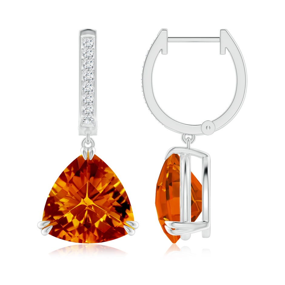 10mm AAAA Trillion Checker-Cut Citrine Huggie Drop Earrings in White Gold side-1