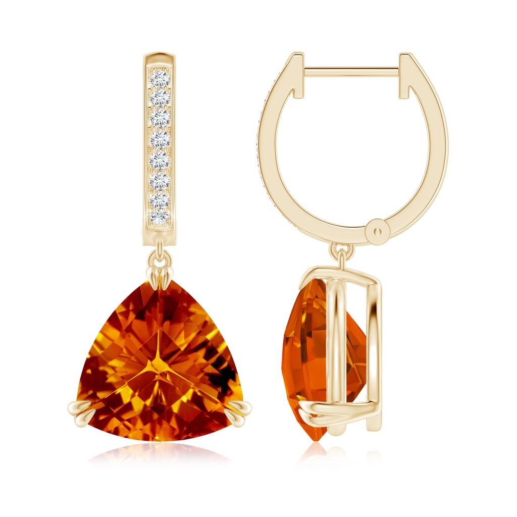 10mm AAAA Trillion Checker-Cut Citrine Huggie Drop Earrings in Yellow Gold - side_1