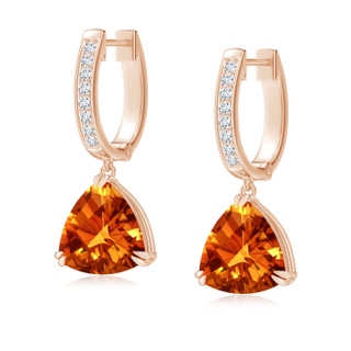 8mm AAAA Trillion Checker-Cut Citrine Huggie Drop Earrings in 9K Rose Gold