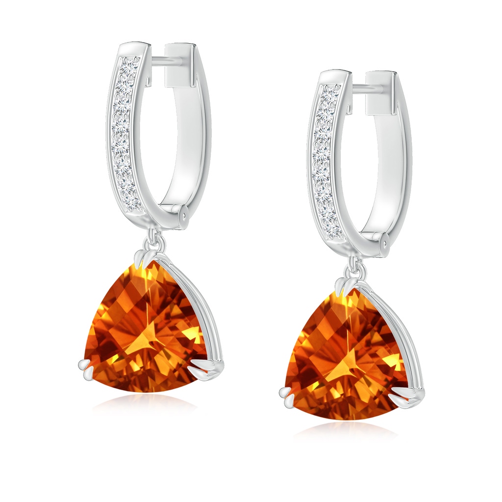 8mm AAAA Trillion Checker-Cut Citrine Huggie Drop Earrings in White Gold