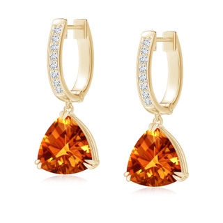 8mm AAAA Trillion Checker-Cut Citrine Huggie Drop Earrings in Yellow Gold