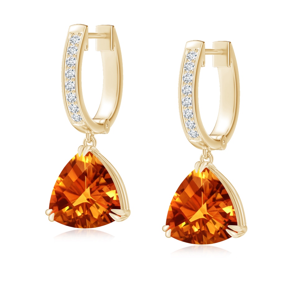 8mm AAAA Trillion Checker-Cut Citrine Huggie Drop Earrings in Yellow Gold 