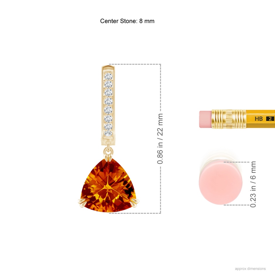 8mm AAAA Trillion Checker-Cut Citrine Huggie Drop Earrings in Yellow Gold ruler