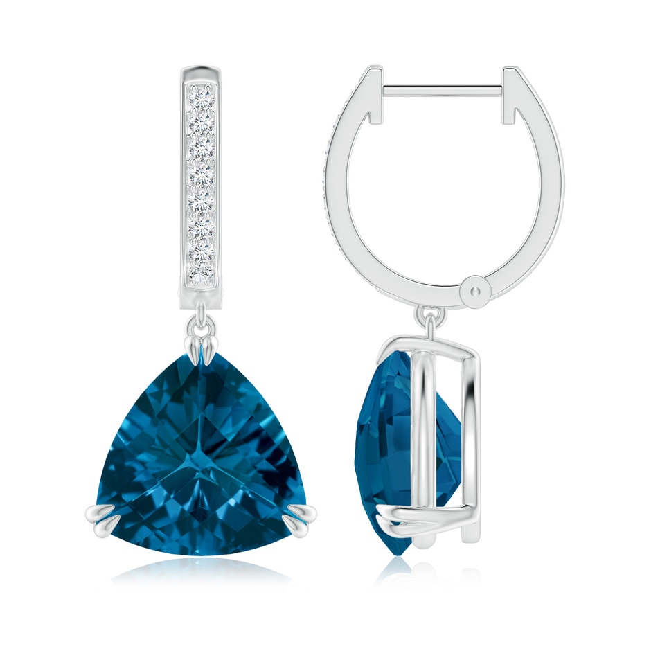 10mm AAAA Trillion Checker-Cut London Blue Topaz Huggie Drop Earrings in White Gold side-1