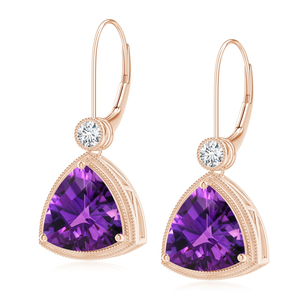 10mm AAAA Trillion Checker-Cut Amethyst Milgrain Drop Earrings in Rose Gold