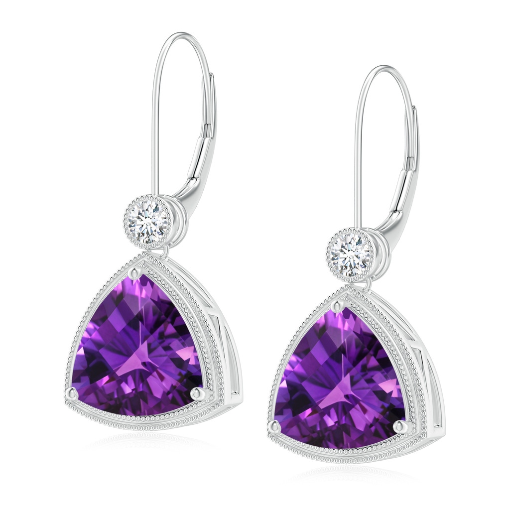 10mm AAAA Trillion Checker-Cut Amethyst Milgrain Drop Earrings in White Gold