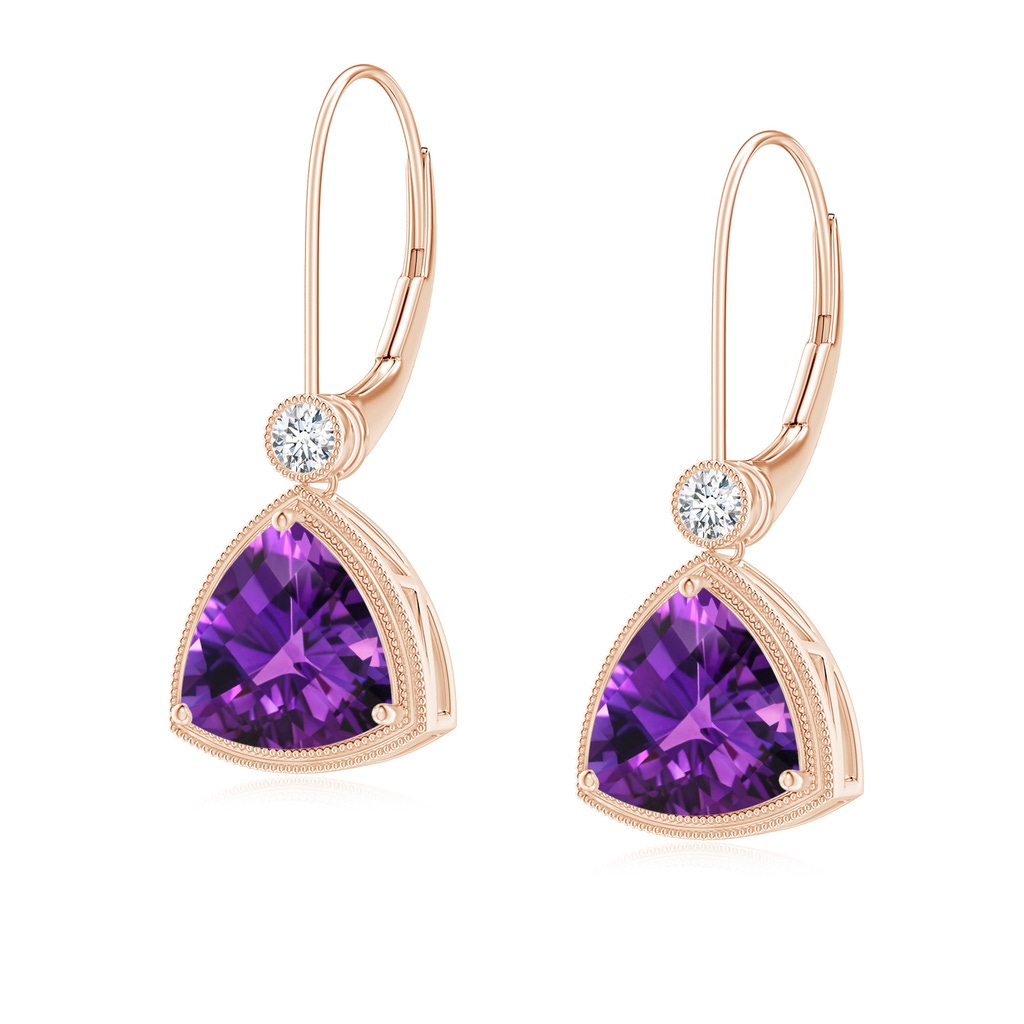 8mm AAAA Trillion Checker-Cut Amethyst Milgrain Drop Earrings in Rose Gold