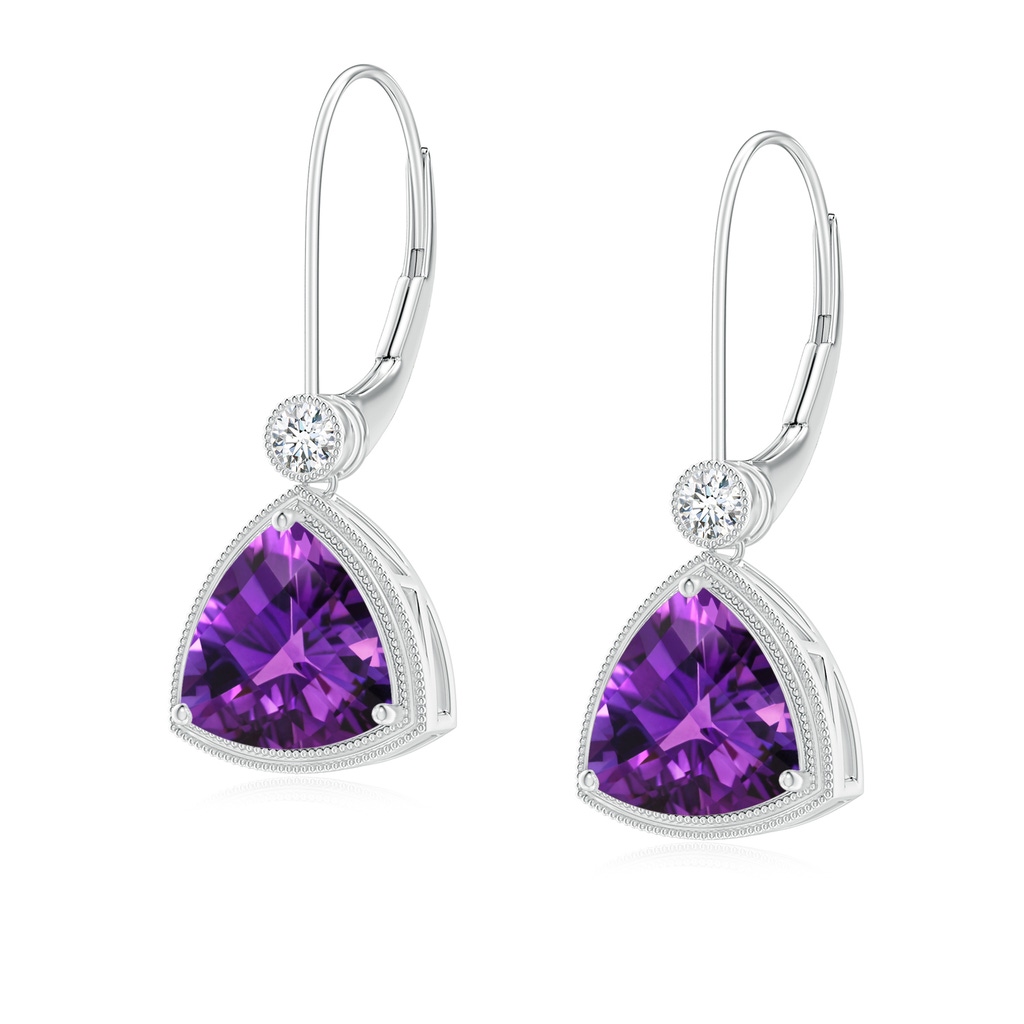 8mm AAAA Trillion Checker-Cut Amethyst Milgrain Drop Earrings in White Gold