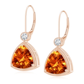 10mm AAAA Trillion Checker-Cut Citrine Milgrain Drop Earrings in Rose Gold