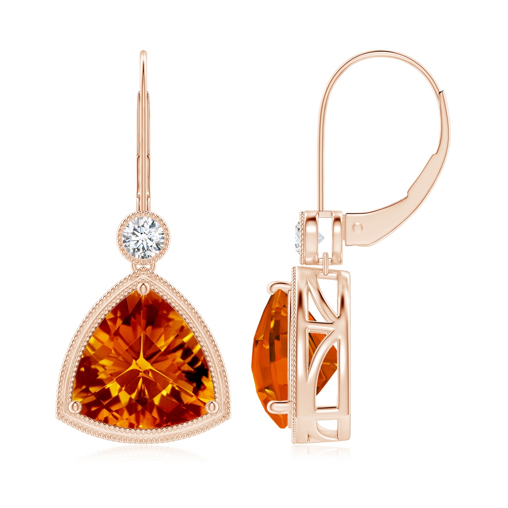 10mm AAAA Trillion Checker-Cut Citrine Milgrain Drop Earrings in Rose Gold - side_1